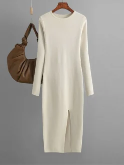 Women's Sweater Dress Jumper Dress Winter Dress Midi Dress Warm Plain Outdoor Daily Vacation Going Out Crew Neck Long Sleeve 2023 Slim Black Sky Blue Green One Size -Party Prom Dresses Sales Store gftzxs1697767722327