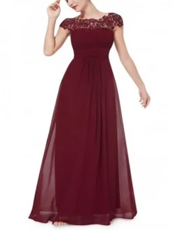 Women's Party Dress Chiffon Dress Long Dress Maxi Dress Black Wine Royal Blue Short Sleeve Pure Color Lace Summer Crew Neck Fashion 2023 S M L XL XXL -Party Prom Dresses Sales Store gfuqfn1664438870608