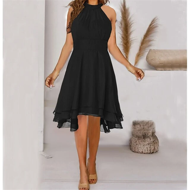 Women‘s Wedding Guest Dress Party Dress Knee Length Dress Navy Wine Red Green Black Blue Purple Sleeveless Pure Color Cold Shoulder Spring Summer Halter Neck Elegant Classic 2023 S M L XL XXL XXXL 1 Women‘s Wedding Guest Dress Party Dress Knee Length Dress Navy Wine Red Green Black Blue Purple Sleeveless Pure Color Cold Shoulder Spring Summer Halter Neck Elegant Classic 2023 S M L XL XXL XXXL