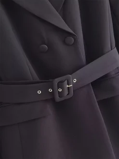 Women's Work Dress Blazer Dress Semi Formal Dress Fashion Office Daily Workfashion Mini Dress Button Pocket Shirt Collar Long Sleeve Plain Loose Fit Black Green Fall S M L -Party Prom Dresses Sales Store gihwir1695030989846