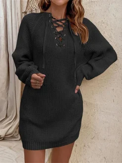 Women's Sweater Dress Winter Dress Jumper Dress Mini Dress Lace Up Outdoor Daily Going Out Fashion Streetwear Split Neck Long Sleeve 2023 Loose Fit Black White Pink Color S M L XL Size 18 Women's Sweater Dress Winter Dress Jumper Dress Mini Dress Lace Up Outdoor Daily Going Out Fashion Streetwear Split Neck Long Sleeve 2023 Loose Fit Black White Pink Color S M L XL Size -Party Prom Dresses Sales Store girqgm1693222328923