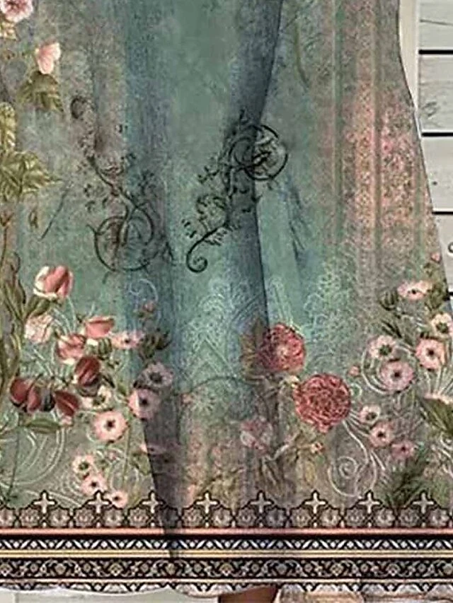 Women's Two Piece Dress Set Casual Dress Print Dress Outdoor Daily Vintage Elegant Pocket Print Midi Dress V Neck Half Sleeve Floral Regular Fit Green Summer Spring S M L XL XXL 2 Women's Two Piece Dress Set Casual Dress Print Dress Outdoor Daily Vintage Elegant Pocket Print Midi Dress V Neck Half Sleeve Floral Regular Fit Green Summer Spring S M L XL XXL - Image 2