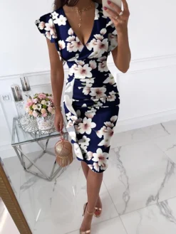 Women's Sheath Dress Midi Dress Safflower On White White Flowers On Black Tie Dye Short Sleeve Print Print Summer Spring V Neck Sexy 2023 S M L XL XXL XXXL -Party Prom Dresses Sales Store gjaoih1694504487689