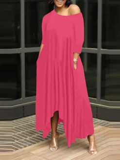 Women's Work Dress Black Dress White Dress Fashion Long Dress Maxi Dress Ruched Pocket One Shoulder 3/4 Length Sleeve Plain Regular Fit Black White Pink Fall S M L XL XXL 20 Women's Work Dress Black Dress White Dress Fashion Long Dress Maxi Dress Ruched Pocket One Shoulder 3/4 Length Sleeve Plain Regular Fit Black White Pink Fall S M L XL XXL -Party Prom Dresses Sales Store gjqulv1693203376080