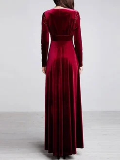 Women‘s Party Dress Wedding Guest Dress Velvet Dress Long Dress Maxi Dress Black Wine Royal Blue Long Sleeve Pure Color Ruched Fall Spring V Neck Fashion Party Winter Dress Evening Party 2023 S M L XL -Party Prom Dresses Sales Store gjrxyv1664516295444