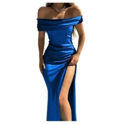 Women‘s Party Dress Black Dress Satin Midi Dress Green Blue Wine Sleeveless Pure Color Split Ruched Spring Summer Off Shoulder Party Party 2023 S M L XL XXL 3XL -Party Prom Dresses Sales Store gjulid1669444925318