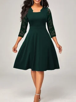 Women's Work Dress Party Dress Swing Dress Fashion Lace Sleeve Midi Dress Lace Square Neck 3/4 Length Sleeve Plain Slim Black Wine Red Summer Spring S M L XL XXL 7 Women's Work Dress Party Dress Swing Dress Fashion Lace Sleeve Midi Dress Lace Square Neck 3/4 Length Sleeve Plain Slim Black Wine Red Summer Spring S M L XL XXL -Party Prom Dresses Sales Store gjxxtf1679467852938