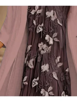 Women's Two Piece Dress Set Casual Dress Chiffon Dress Outdoor Daily Fashion Casual Print Maxi Dress Crew Neck 3/4 Length Sleeve Floral Loose Fit Pink Blue Summer Spring S M L XL XXL -Party Prom Dresses Sales Store gmipth1697450802597