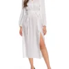 Women's Work Dress Satin Dress White Dress Fashion Midi Dress Drawstring Split V Neck Long Sleeve Plain Loose Fit White Fall Winter S M L XL XXL