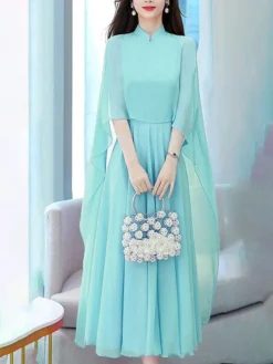 Women's Two Piece Dress Set Casual Dress Outdoor Daily Streetwear Modern Ruched Midi Dress V Neck 3/4 Length Sleeve Plain Regular Fit White Light Green Dark Pink Summer Spring S M L XL XXL -Party Prom Dresses Sales Store gohdnv1678430735728