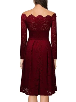 Women‘s Party Dress Homecoming Dress Lace Dress Midi Dress Black Wine Dusty Blue Long Sleeve Pure Color Lace Fall Spring Off Shoulder Elegant Winter Dress Wedding Guest 2023 -Party Prom Dresses Sales Store goxapv1603105982956