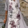 Women's Dress Set Two Piece Dress A Line Dress Midi Dress Light Blue Gray Half Sleeve Floral Print Summer Spring V Neck Elegant 2023 S M L XL XXL 3XL