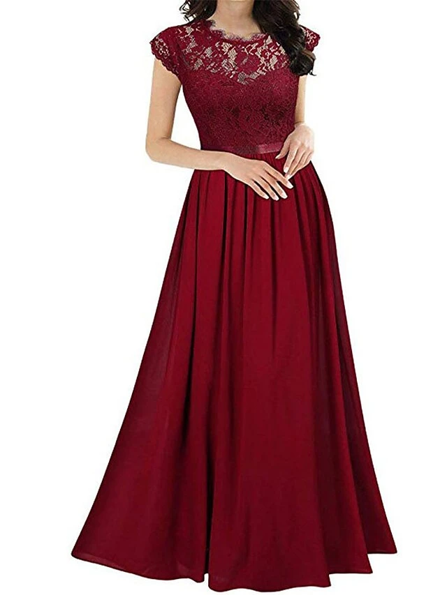 Women's Prom Dress Party Dress Lace Dress Long Dress Maxi Dress Black Wine Navy Blue Short Sleeve Pure Color Lace Summer Spring Fall Crew Neck Party Wedding Guest Vacation Fall Dress 2023 S M L XL 2XL 5 Women's Prom Dress Party Dress Lace Dress Long Dress Maxi Dress Black Wine Navy Blue Short Sleeve Pure Color Lace Summer Spring Fall Crew Neck Party Wedding Guest Vacation Fall Dress 2023 S M L XL 2XL - Image 5