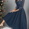Women's Party Dress Lace Dress Cocktail Dress Midi Dress Dark Blue 3/4 Length Sleeve Pure Color Lace Fall Winter Autumn V Neck Fashion Christmas Wedding Guest Vacation 2023 S M L XL XXL 3XL
