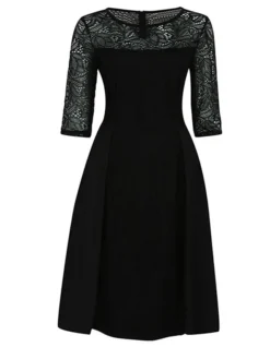 Women's Party Dress Lace Dress Swing Dress Mini Dress Black Wine Blue 3/4 Length Sleeve Pure Color Lace Spring Fall Winter Crew Neck Fashion Party Spring Dress 2023 S M L XL XXL 3XL 4XL