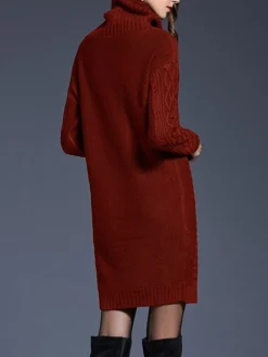 Women's Sweater Dress Jumper Dress Winter Dress Mini Dress Warm Plain Outdoor Daily Holiday Vacation Turtleneck Long Sleeve 2023 Loose Fit White Wine Blue M L XL XXL 3XL -Party Prom Dresses Sales Store guyzoc1697711247324