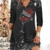 Women's Christmas Work Dress Casual Dress Fashion Winter DressDaily Mini Dress Print V Neck Long Sleeve Elk Snowman Regular Fit Black Wine Green Fall Winter S M L XL XXL