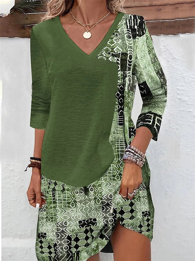 Women's Sweater Dress Winter Dress Jumper Dress Mini Dress Fashion Geometric Color Block Outdoor Daily Date Going Out V Neck Long Sleeve Print 2023 Regular Fit Blue Brown Green S M L XL XXL 3XL 3 Women's Sweater Dress Winter Dress Jumper Dress Mini Dress Fashion Geometric Color Block Outdoor Daily Date Going Out V Neck Long Sleeve Print 2023 Regular Fit Blue Brown Green S M L XL XXL 3XL - Image 3