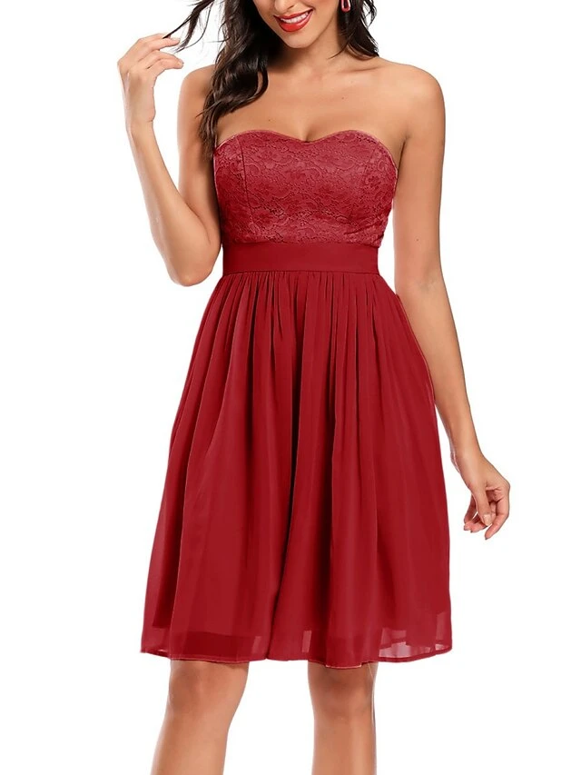 Women's Retro Elegant Homecoming Dress Mini Dress Party Wedding Guest Pleated Zipper Solid Color Strapless Sleeveless Regular Fit Summer Spring 2023 Pink Burgundy S M L XL 3 Women's Retro Elegant Homecoming Dress Mini Dress Party Wedding Guest Pleated Zipper Solid Color Strapless Sleeveless Regular Fit Summer Spring 2023 Pink Burgundy S M L XL - Image 3