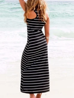 Women's Long Dress Maxi Dress Casual Dress Sundress Summer Dress Striped Casual Outdoor Daily Vacation Print Sleeveless U Neck Dress Slim Black Royal Blue Gray Spring Summer S M L XL -Party Prom Dresses Sales Store gxdzop1673231325828