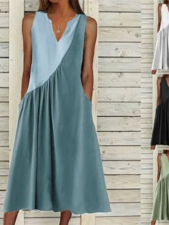 Women's Casual Dress Cotton Linen Dress Swing Dress Midi Dress Cotton Blend Fashion Basic Outdoor Daily Vacation V Neck Ruched Pocket Sleeveless Summer Spring 2023 Loose Fit Black White Blue Plain S 8 Women's Casual Dress Cotton Linen Dress Swing Dress Midi Dress Cotton Blend Fashion Basic Outdoor Daily Vacation V Neck Ruched Pocket Sleeveless Summer Spring 2023 Loose Fit Black White Blue Plain S -Party Prom Dresses Sales Store gxipfk1692674820526