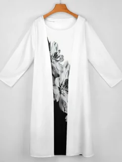 Women's Dress Set Two Piece Dress Long Dress Maxi Dress Black And White Long Sleeve Color Block Print Summer Spring Crew Neck Vacation Winter Dress Fall Dress Loose Fit 2023 S M L XL XXL 3XL 4XL 5XL -Party Prom Dresses Sales Store gxpyop1663572162341