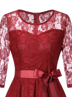 Women's Party Dress Lace Dress Wedding Guest Dress Midi Dress Wine Navy Blue 3/4 Length Sleeve Pure Color Lace Summer Spring Fall Crew Neck Fashion Party Wedding Guest Vacation 2022 S M L XL XXL -Party Prom Dresses Sales Store gzqphh1631861637085