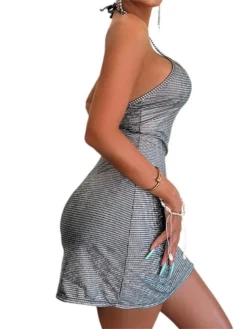 Women's Party Dress Homecoming Dress Cocktail Dress Mini Dress Gray Sleeveless Pure Color Sparkle Spring Fall Winter Halter Neck Fashion Winter Dress Wedding Guest Vacation 2023 S M L -Party Prom Dresses Sales Store hadczt1692872472747