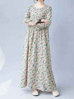 Women's Casual Dress Linen Dress Swing Dress Maxi Long Dress Linen Fashion Modern Outdoor Daily Holiday Crew Neck Print Long Sleeve Fall Winter Autumn 2023 Loose Fit Apricot Flower L XL 2XL 31 Women's Casual Dress Linen Dress Swing Dress Maxi Long Dress Linen Fashion Modern Outdoor Daily Holiday Crew Neck Print Long Sleeve Fall Winter Autumn 2023 Loose Fit Apricot Flower L XL 2XL -Party Prom Dresses Sales Store hadmhn1693553166000
