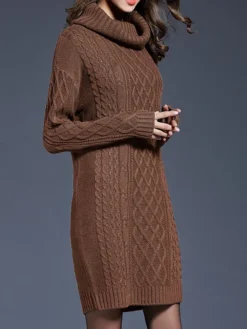 Women's Sweater Dress Jumper Dress Winter Dress Mini Dress Warm Plain Outdoor Daily Holiday Vacation Turtleneck Long Sleeve 2023 Loose Fit White Wine Blue M L XL XXL 3XL -Party Prom Dresses Sales Store hbcchc1697711249523