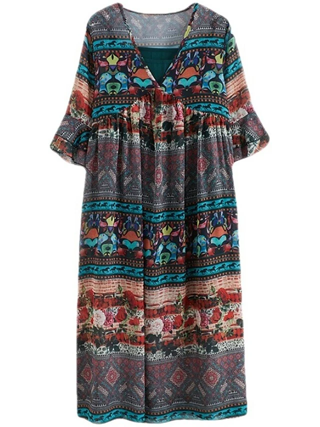 Women's Casual Dress Cotton Linen Dress Swing Dress Midi Dress Linen / Cotton Blend Fashion Classic Outdoor Daily Holiday V Neck Ruched Ruffle 3/4 Length Sleeve Fall Winter Autumn 2023 Loose Fit Blue 10 Women's Casual Dress Cotton Linen Dress Swing Dress Midi Dress Linen / Cotton Blend Fashion Classic Outdoor Daily Holiday V Neck Ruched Ruffle 3/4 Length Sleeve Fall Winter Autumn 2023 Loose Fit Blue - Image 10