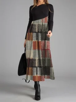 Women's Work Dress Casual Dress Swing Dress Fashion Winter Dress Daily Long Dress Maxi Dress Button Print V Neck Long Sleeve Geometric Plaid Regular Fit Blue Brown Green Fall Winter S M L XL XXL