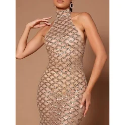 Women's Prom Dress Party Dress Bodycon Long Dress Maxi Dress Black Beige Sleeveless Pure Color Sequins Fall Winter Autumn Halter Neck Fashion Evening Party Vacation 2023 S M L XL XXL -Party Prom Dresses Sales Store hcsrqk1695637822548