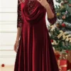 Women's Velvet Dress Party Dress Sequin Dress Midi Dress Wine Long Sleeve Pure Color Sequins Spring Fall Winter Crew Neck Fashion Winter Dress Christmas Wedding Guest 2023 S M L XL XXL 3XL