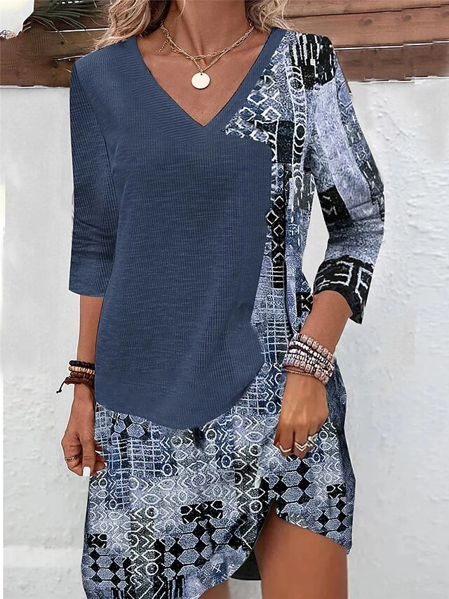 Women's Sweater Dress Winter Dress Jumper Dress Mini Dress Fashion Geometric Color Block Outdoor Daily Date Going Out V Neck Long Sleeve Print 2023 Regular Fit Blue Brown Green S M L XL XXL 3XL 2 Women's Sweater Dress Winter Dress Jumper Dress Mini Dress Fashion Geometric Color Block Outdoor Daily Date Going Out V Neck Long Sleeve Print 2023 Regular Fit Blue Brown Green S M L XL XXL 3XL - Image 2