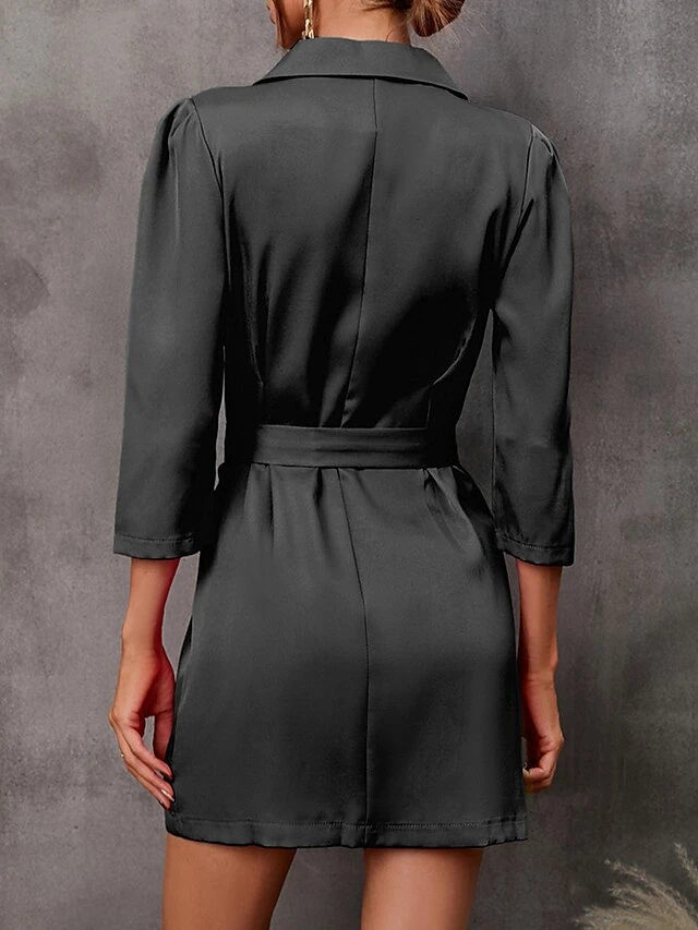 Women's Work Dress Blazer Dress Semi Formal Dress Fashion Mini Dress Button Pocket Shirt Collar 3/4 Length Sleeve Plain Regular Fit Black White Red Fall S M L XL XXL 4 Women's Work Dress Blazer Dress Semi Formal Dress Fashion Mini Dress Button Pocket Shirt Collar 3/4 Length Sleeve Plain Regular Fit Black White Red Fall S M L XL XXL - Image 4