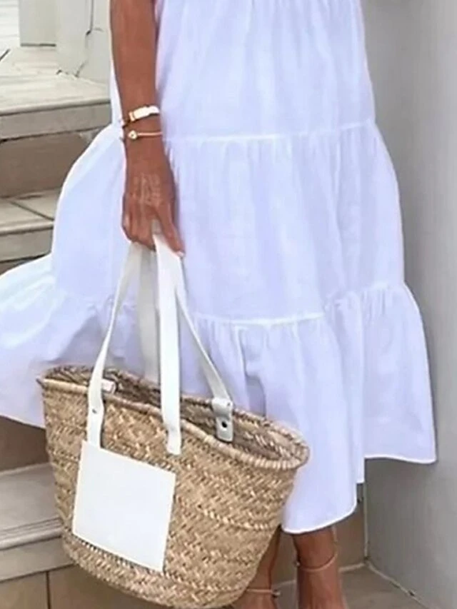 Women's Casual Dress Cotton Linen Dress Swing Dress Midi Dress Cotton Blend Fashion Modern Outdoor Daily Holiday Square Neck Ruffle Sleeveless Summer Spring 2023 Loose Fit White Green Plain S M L XL 3 Women's Casual Dress Cotton Linen Dress Swing Dress Midi Dress Cotton Blend Fashion Modern Outdoor Daily Holiday Square Neck Ruffle Sleeveless Summer Spring 2023 Loose Fit White Green Plain S M L XL - Image 3