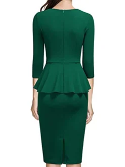 Women's Work Dress Party Dress Sheath Dress Elegant Midi Dress Ruffle Zipper Square Neck 3/4 Length Sleeve Plain Regular Fit Black Wine Navy Blue Summer Spring S M L XL XXL -Party Prom Dresses Sales Store hemgab1677122548810