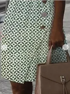 Women's Work Dress Midi Dress Green Sleeveless Print Print Summer Spring Crew Neck Elegant Office 2023 S M L XL XXL 5 Women's Work Dress Midi Dress Green Sleeveless Print Print Summer Spring Crew Neck Elegant Office 2023 S M L XL XXL -Party Prom Dresses Sales Store hfaqze1658300823929