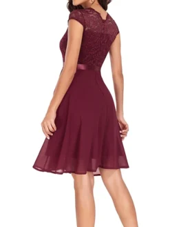 Women's Party Dress Lace Dress Cocktail Dress Midi Dress Black Pink Wine Short Sleeve Pure Color Lace Spring Fall Winter Crew Neck Fashion Winter Dress Wedding Guest Vacation 2023 S M L XL XXL -Party Prom Dresses Sales Store hfhwlw1692179768855