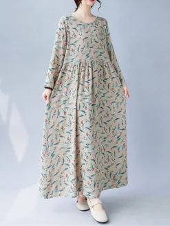 Women's Casual Dress Linen Dress Swing Dress Maxi Long Dress Linen Fashion Modern Outdoor Daily Holiday Crew Neck Print Long Sleeve Fall Winter Autumn 2023 Loose Fit Apricot Flower L XL 2XL 34 Women's Casual Dress Linen Dress Swing Dress Maxi Long Dress Linen Fashion Modern Outdoor Daily Holiday Crew Neck Print Long Sleeve Fall Winter Autumn 2023 Loose Fit Apricot Flower L XL 2XL -Party Prom Dresses Sales Store hfuath1693553170150