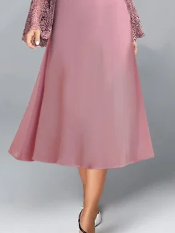 Women's Two Piece Dress Set Party Dress Lace Dress Party Outdoor Fashion Streetwear Lace Patchwork Midi Dress Crew Neck Long Sleeve Plain Regular Fit Purple Fall Winter S M L XL XXL -Party Prom Dresses Sales Store hgsbrw1697003224773