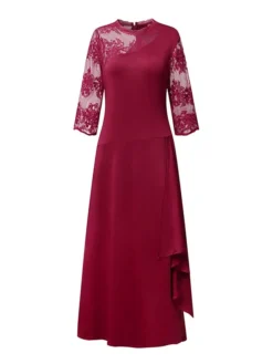 Women's Party Dress Lace Dress Long Dress Maxi Dress Blue Purple Wine Black 3/4 Length Sleeve Pure Color Lace Mesh Patchwork Fall Spring Crew Neck Hot Elegant Party Slim 2023 S M L XL XXL -Party Prom Dresses Sales Store hgwhrj1666945108872