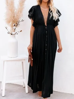 Women's Normal Party Dress White Dress Long Dress Maxi Dress Black White Army Green Long Sleeve Pure Color Button Summer Spring Fall Plunge Vacation One-Size -Party Prom Dresses Sales Store hhanmi1655979374514