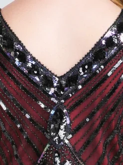 Women‘s Halloween Dress Retro 1920s Fringe Dress Midi Dress Party Outdoor Sequins Tassel Fringe Plain V Neck Sleeveless Regular Fit Summer Spring 2023 Claret Black S M L XL -Party Prom Dresses Sales Store hityhb1677052185228