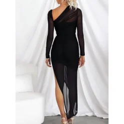 Women's Party Dress Cocktail Dress Wedding Guest Dress Midi Dress Black Long Sleeve Pure Color Mesh Fall Winter Autumn V Neck Fashion Winter Dress Wedding Guest Birthday 2023 S M L XL XXL -Party Prom Dresses Sales Store hiuvda1695634173948