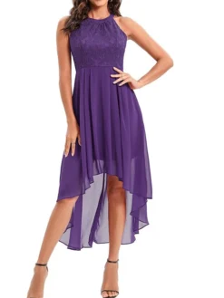 Women's Party Dress Lace Dress Homecoming Dress Midi Dress Pink Wine Purple Sleeveless Pure Color Lace Summer Spring Crew Neck Party Birthday Evening Party Wedding Guest 2023 S M L XL 2XL -Party Prom Dresses Sales Store hiwhyz1675674067809