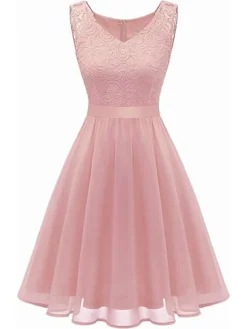 Women's Party Dress Lace Dress Homecoming Dress Midi Dress Pink Wine Khaki Sleeveless Pure Color Lace Summer Spring Fall V Neck Vintage Wedding Guest Birthday Vacation 2023 S M L XL XXL -Party Prom Dresses Sales Store hjdgvq1691399768652