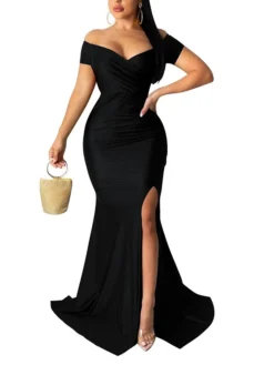 Women's Prom Dress Party Dress Satin Dress Long Dress Maxi Dress Black Red Blue Sleeveless Pure Color Ruched Summer Spring Fall Off Shoulder Fashion Party Evening Party Wedding Guest 2023 S M L XL 2XL -Party Prom Dresses Sales Store hjelat1685095672141