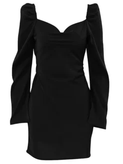 Women's Party Dress Homecoming Dress Cocktail Dress Mini Dress Black Long Sleeve Pure Color Ruched Fall Autumn V Neck Fashion Winter Dress Wedding Guest Birthday Slim 2023 S M L -Party Prom Dresses Sales Store hjgesw1693535464010